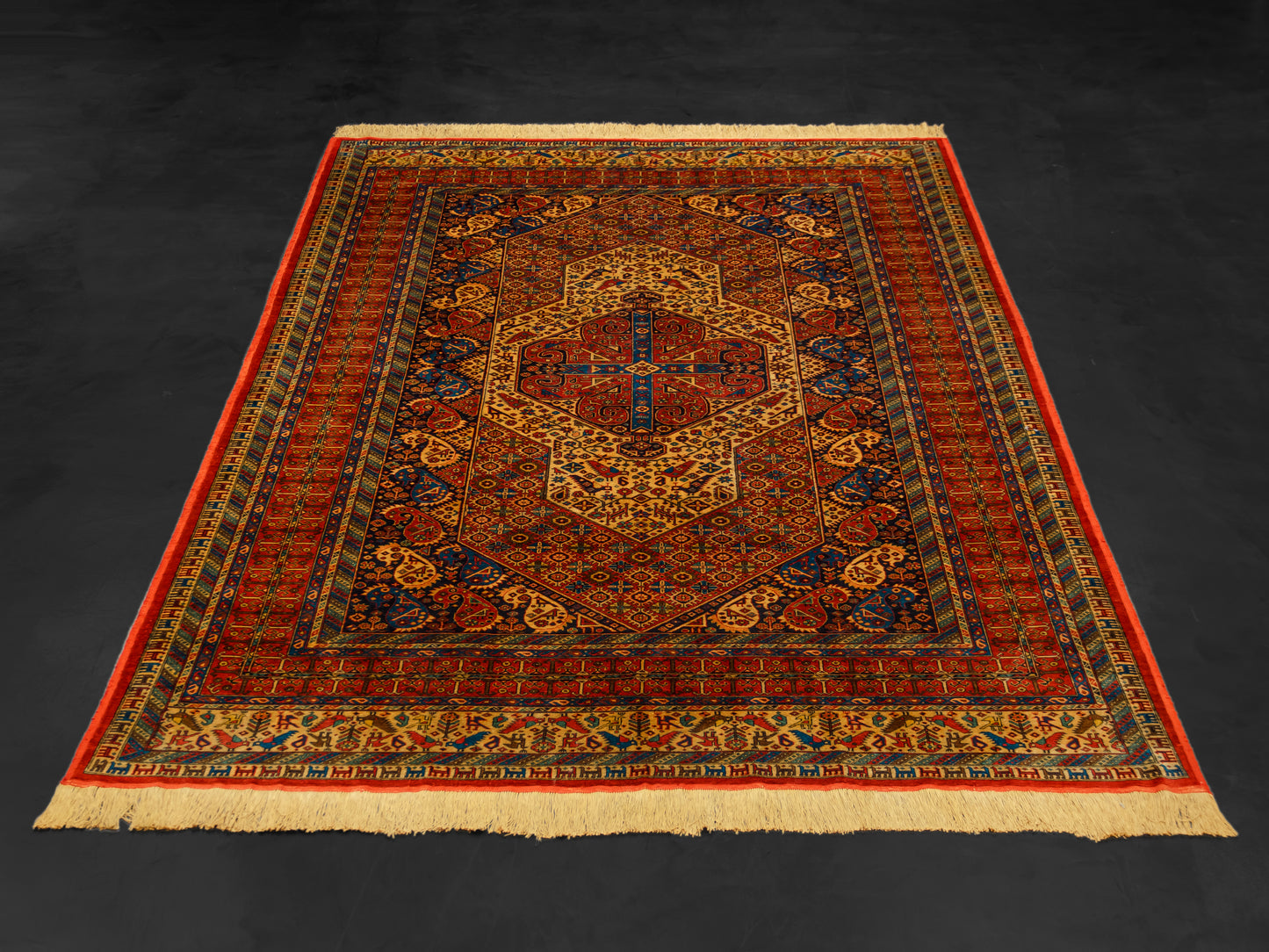 Persian Pure Silk Rug Rust Red/Gold product image #29734242484394