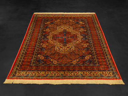 Persian Pure Silk Rug Rust Red/Gold-id3
