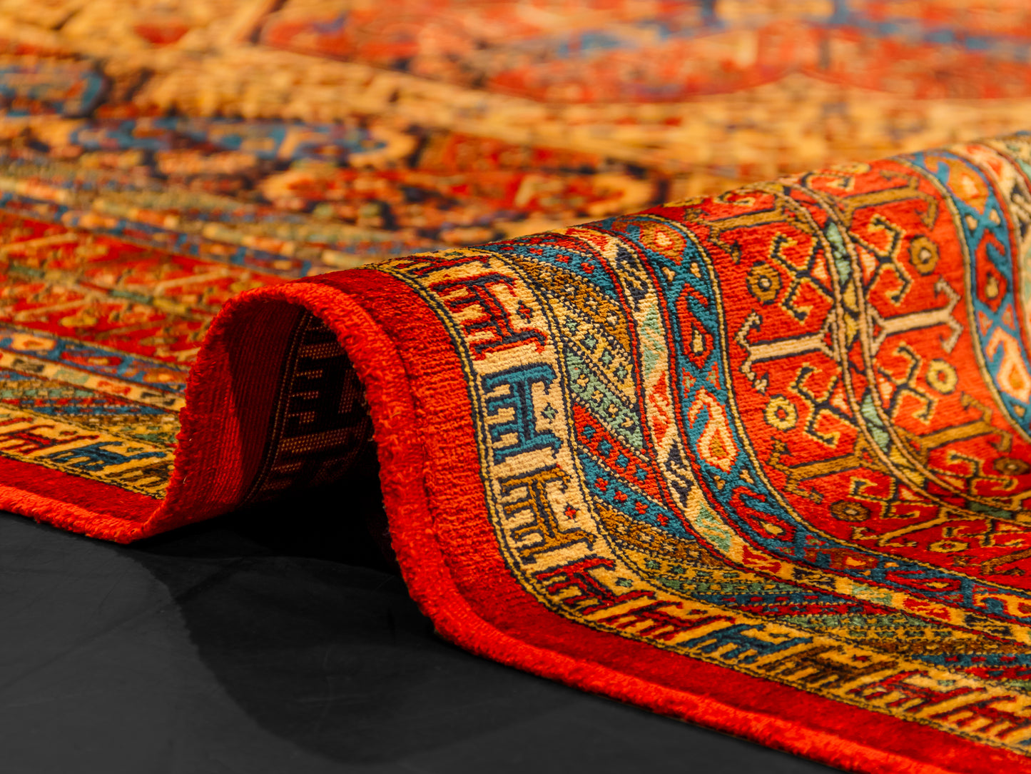 Persian Pure Silk Rug Rust Red/Gold