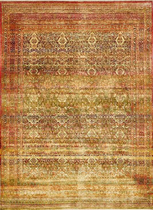Indian Wool And Silk Rug With An Antique Design