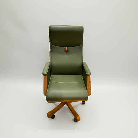 Green Leather Office Chair with Wood Features