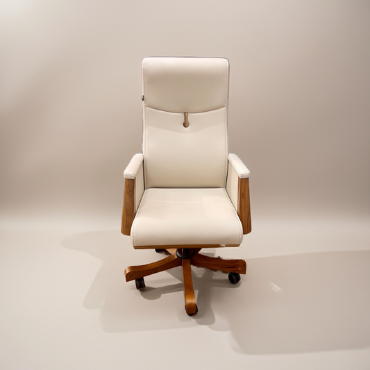 Beige Leather Office Chair with Wood Features