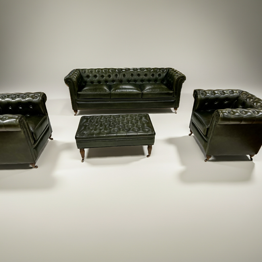 Green Leather 5-Pieces Living Room Sofa Set