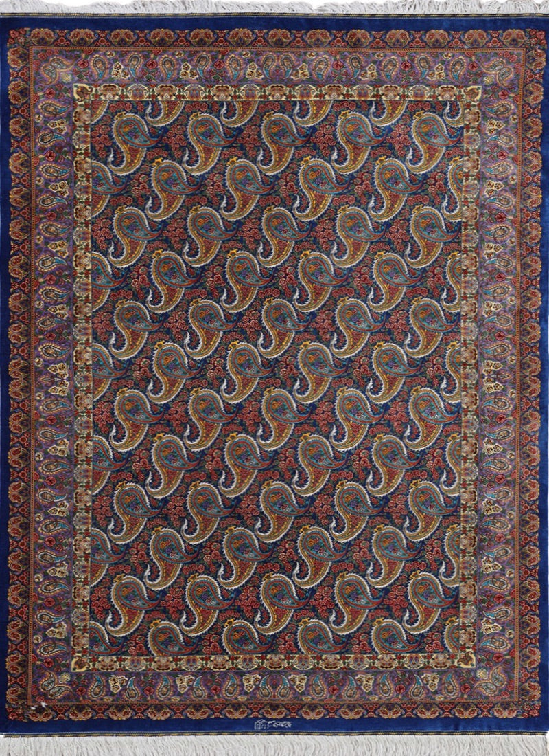 Handmade Persian Qom Firozhe Fine Paisley Silk Rug