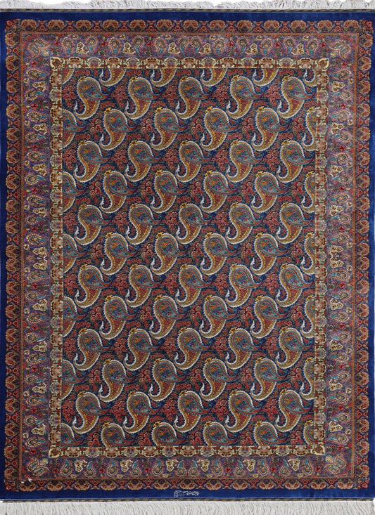 Handmade Persian Qom Firozhe Fine Paisley Silk Rug featured #7267320234154 