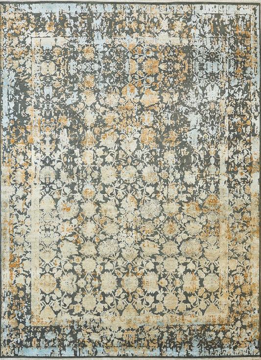 Traditional Indian Handmade Silk with 20% Cotton Foundation Area Rug