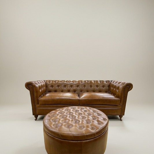 Brown Leather 4-Pieces Living Room Sofa Set