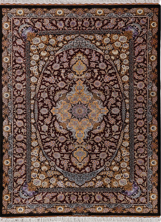 Floral  Fine Qom Mogadam Silk Persian Rug featured #7285923905706 