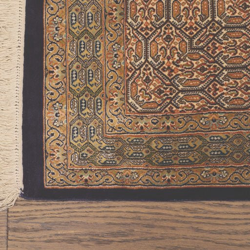 Kashmir Pure Silk Area Rug with a Herati/Fish Design.