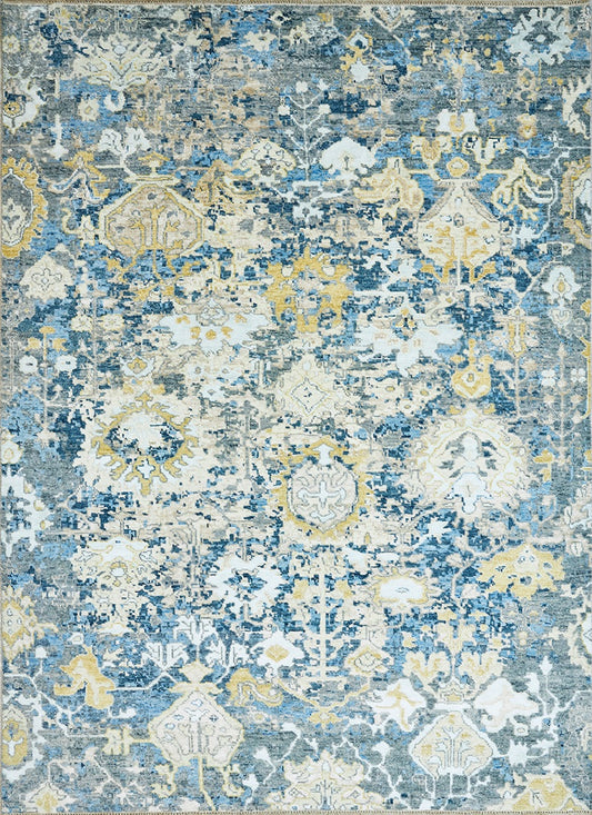 Handmade Indian Jaipur Wool & Silk Rug With An Oushak Design