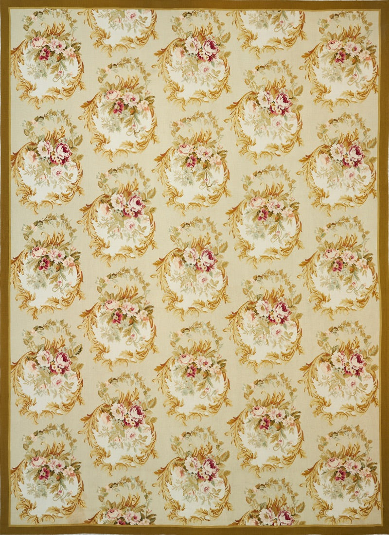682 - China Aubusson Floral Flat-Weave Wool Rug