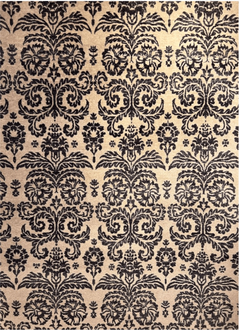 707 - Black Ivory Indian Tibat Handmade Wool Rug