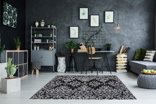 758 - Indian Handmade Modern Wool And Silk Black Area Rug