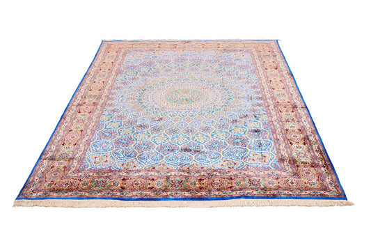 Kashmir Handcrafted Silk Area Rug Persian Gonbad Design