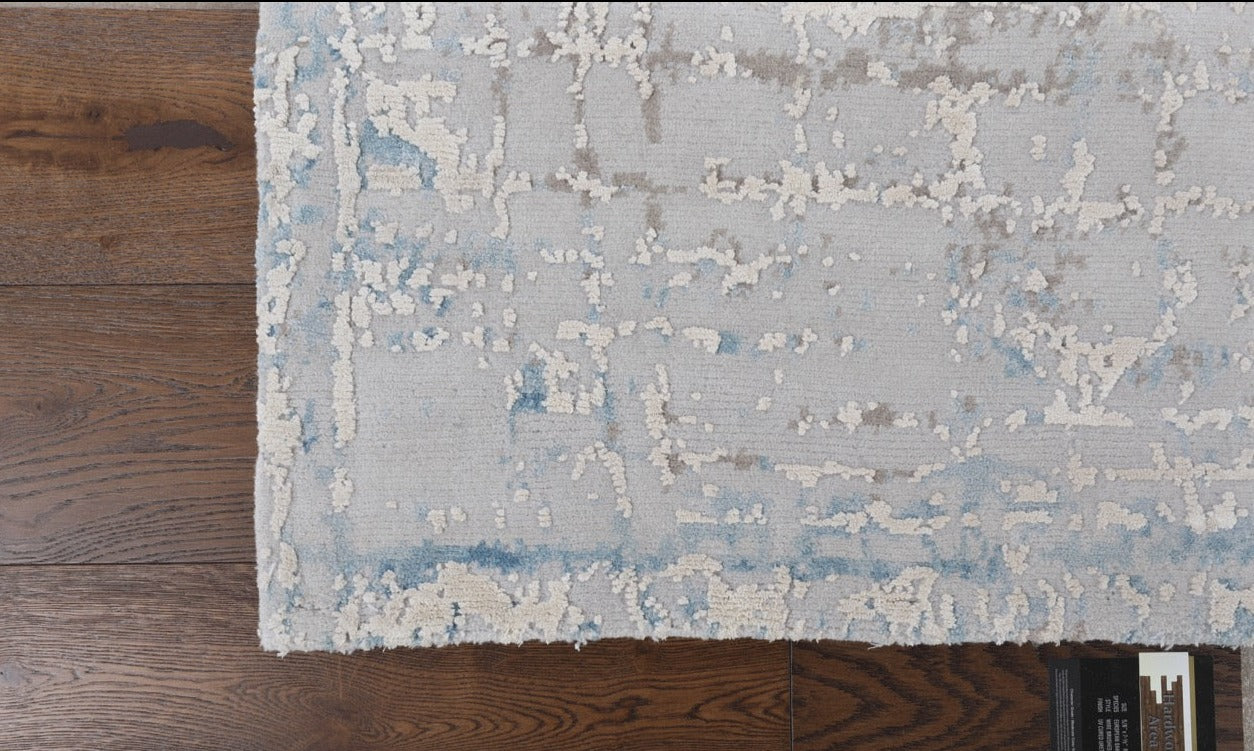 Contemporary Indian  Hand-Knotted  Ivory Blue Silk Area Rug product image #28333780893866