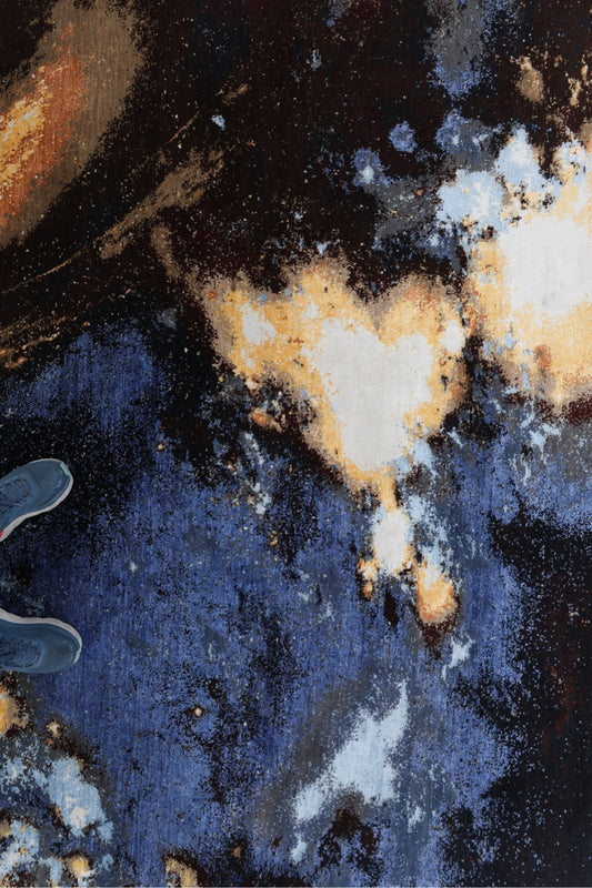 Modern Galaxy Indian Handmade Area Rug From Nepal Wool And Silk