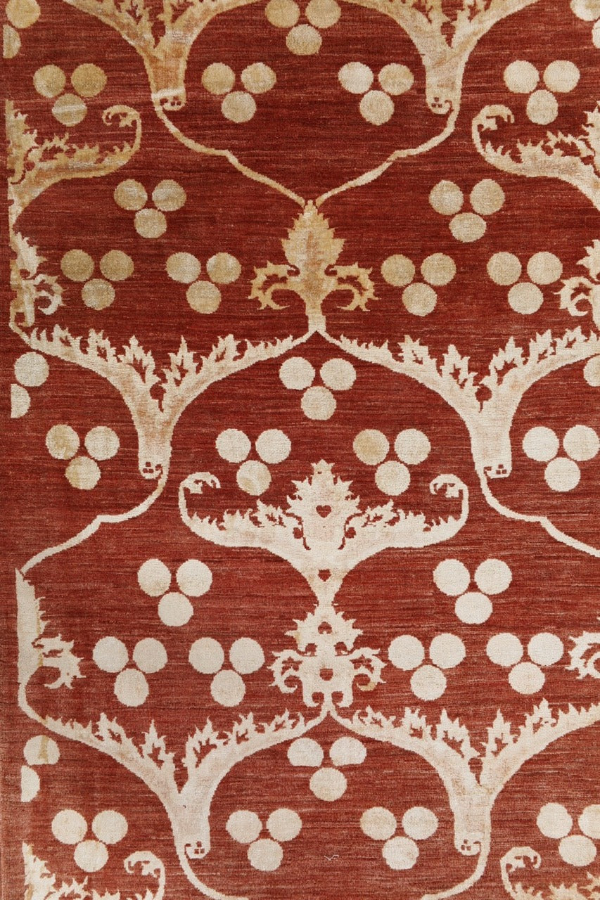 Rust Fine Pakistan Handmade Modern Wool And Silk Runner Rug