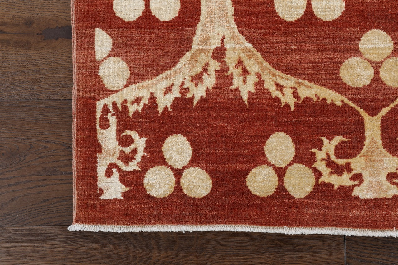 Rust Fine Pakistan Handmade Modern Wool And Silk Runner Rug