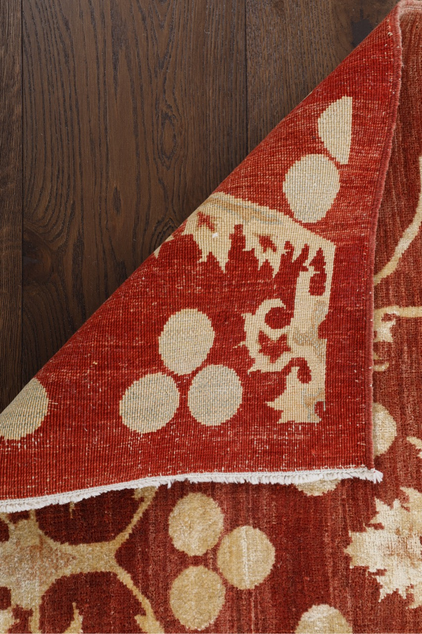 Rust Fine Pakistan Handmade Modern Wool And Silk Runner Rug