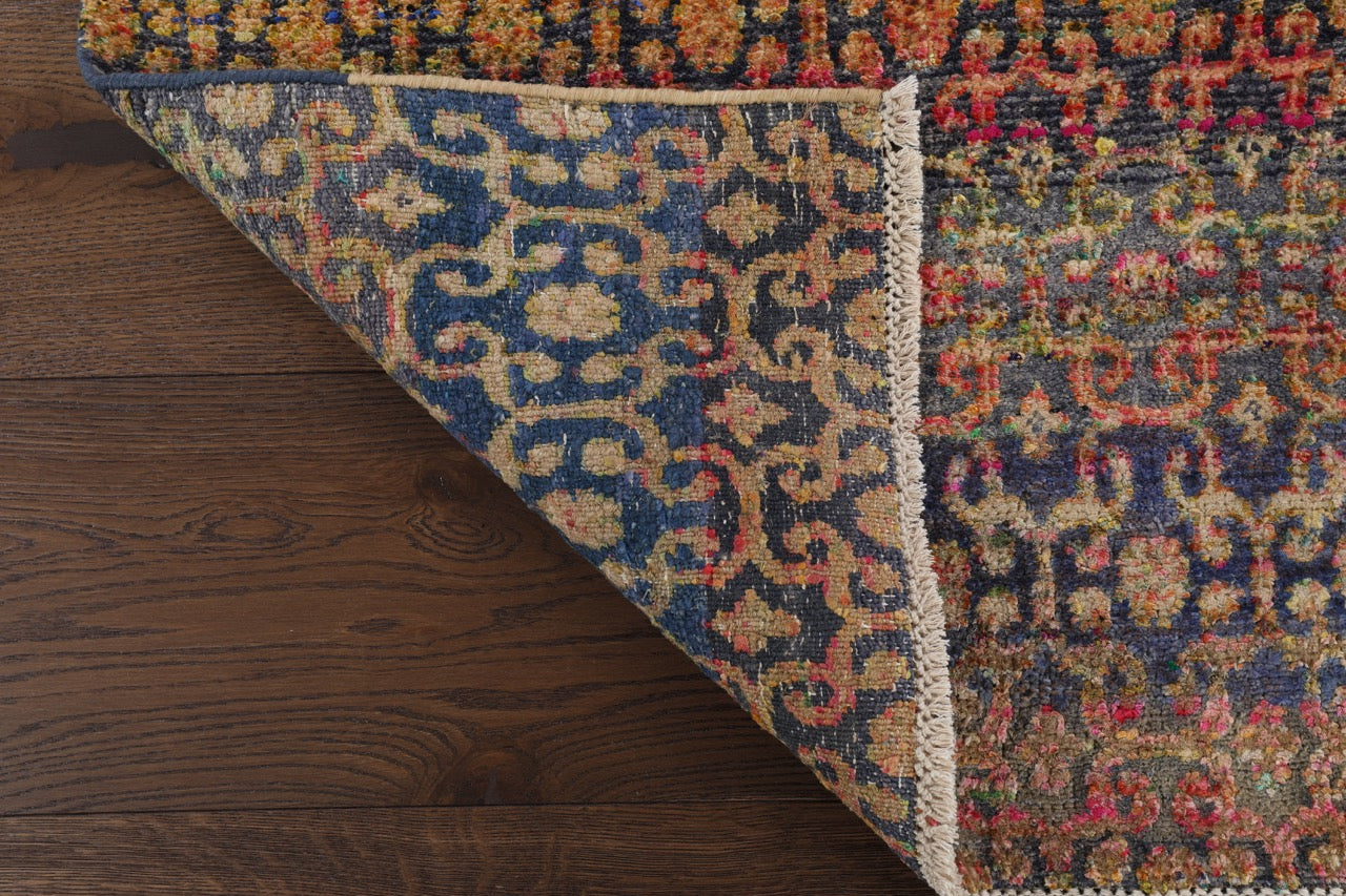 652 - Multicolor Brown Green Ivory Modern Transitional Indian Silk Runner