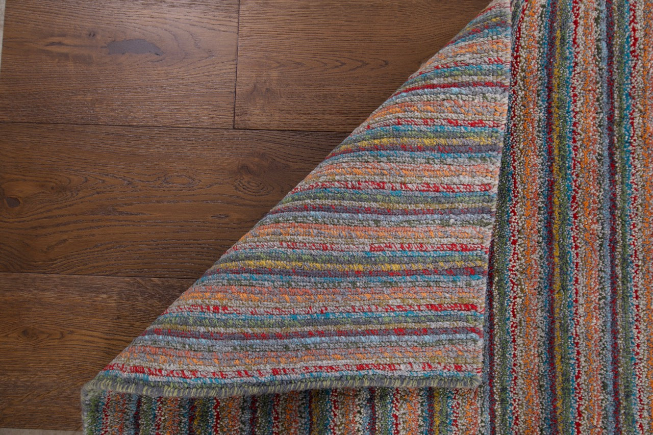 Handmade Indian Modern Striped Wool Kilim