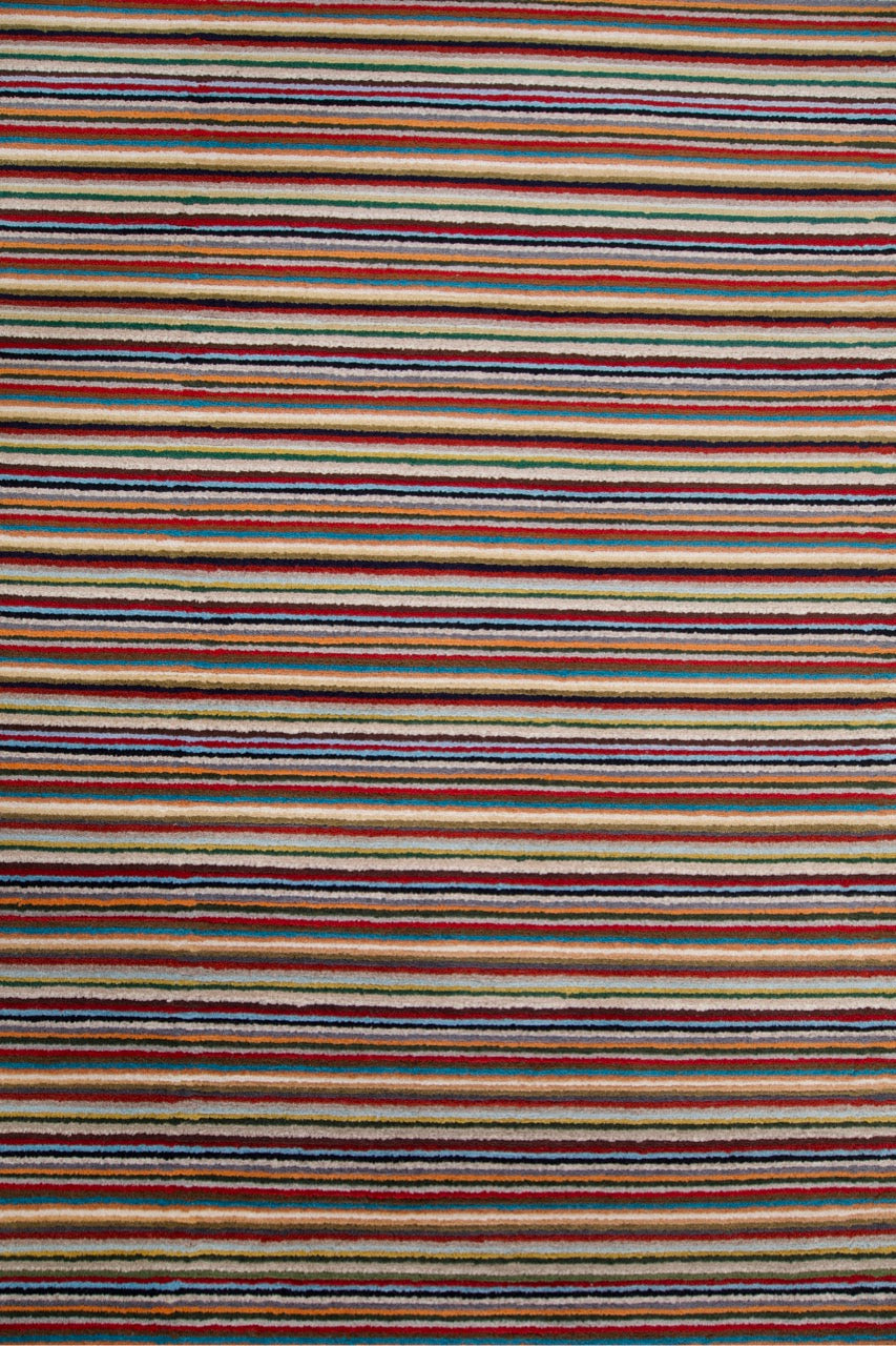 Modern Wool Striped Multicolor Indian Area Rug