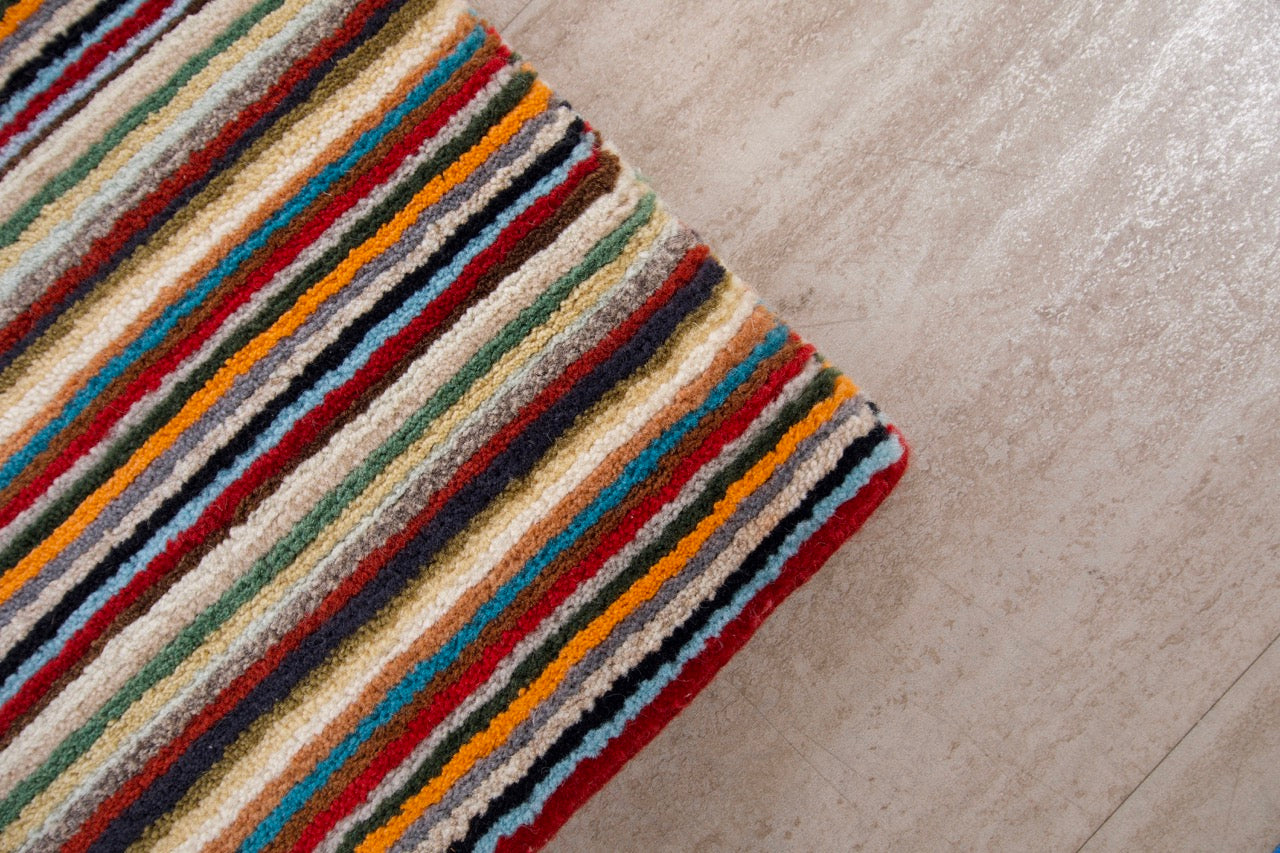 Modern Wool Striped Multicolor Indian Area Rug