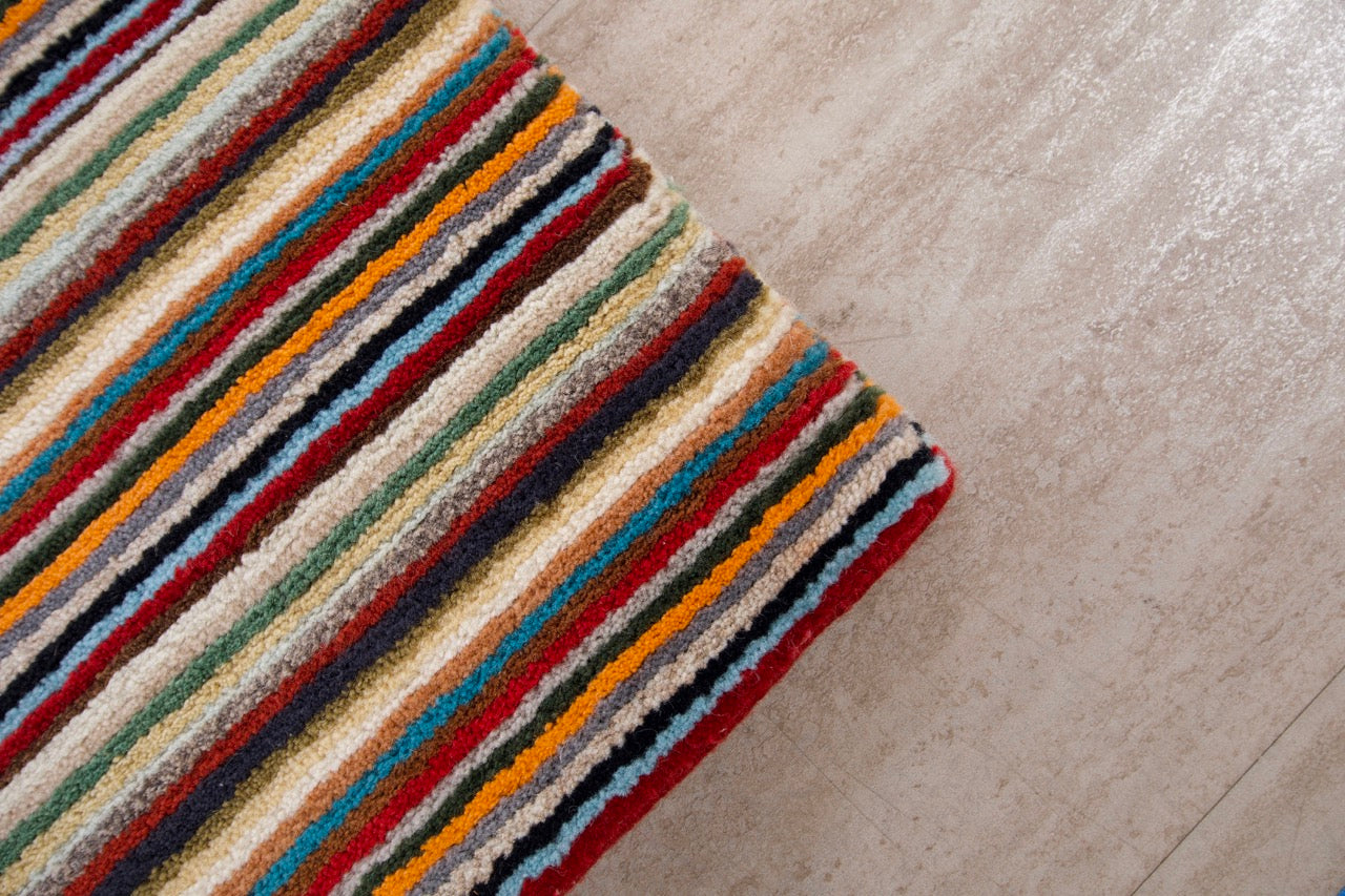 Modern Wool Striped Multicolor Indian Area Rug product image #27609789333674