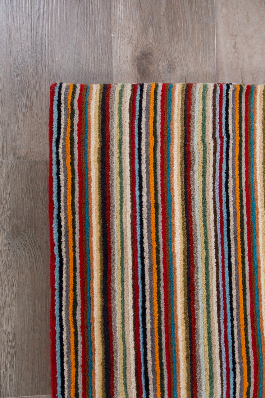 Modern Wool Striped Multicolor Indian Area Rug