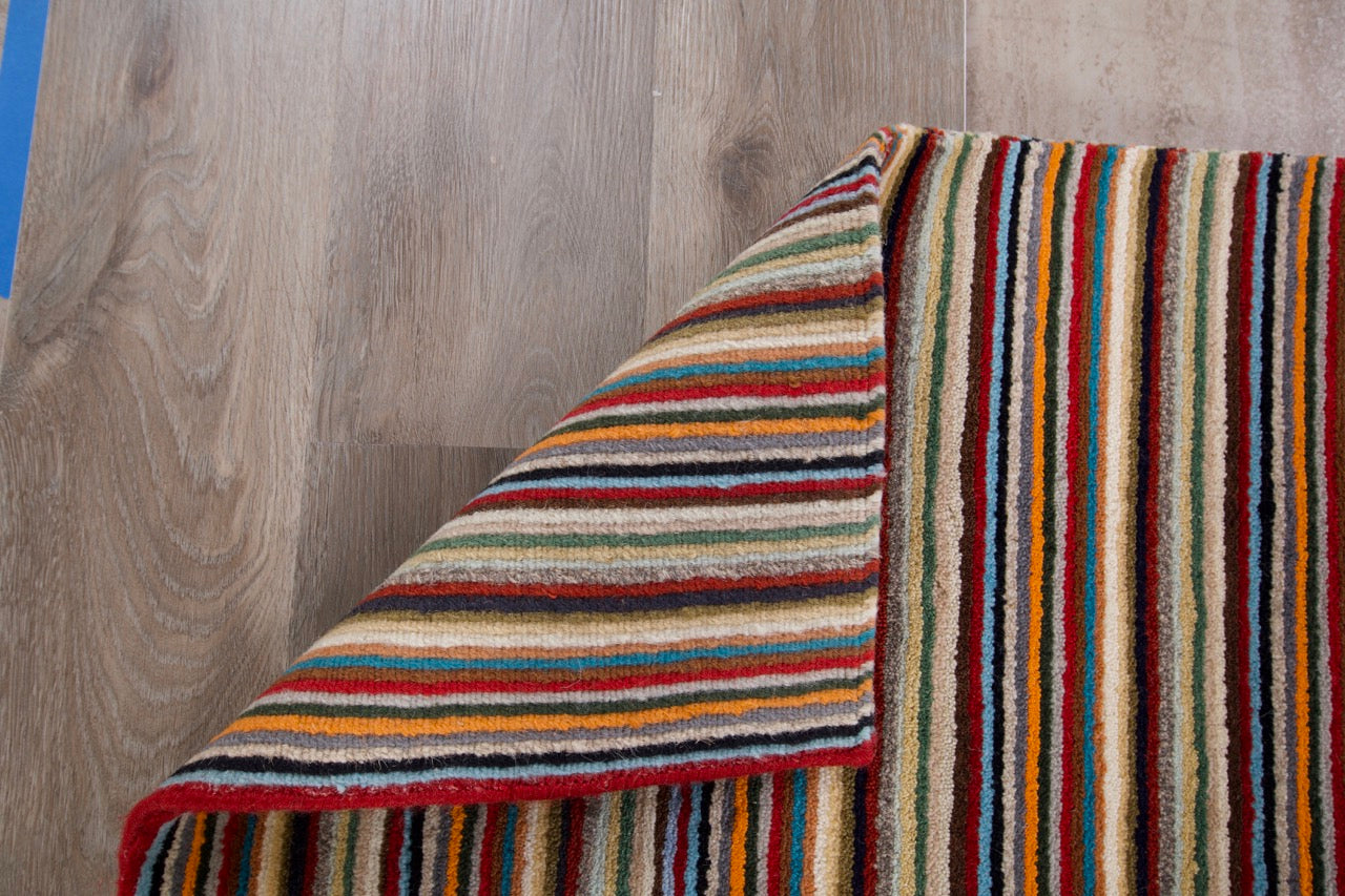 Modern Wool Striped Multicolor Indian Area Rug