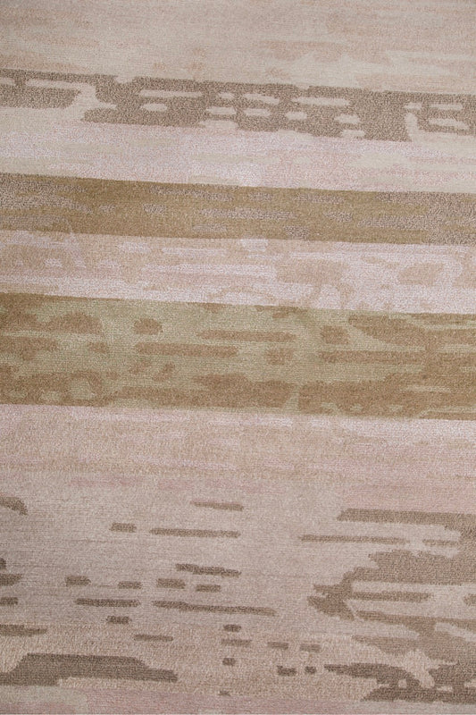 Handmade Modern Wool And Silk Area Rug Ivory Green