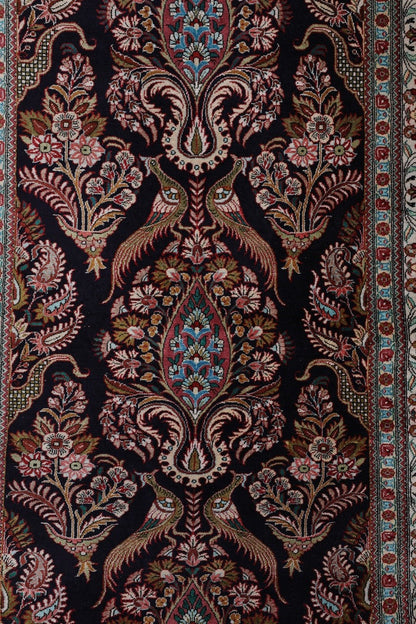 Persian Qom Pure Silk Runner Rug With A Floral Peacocks Design.-id4
