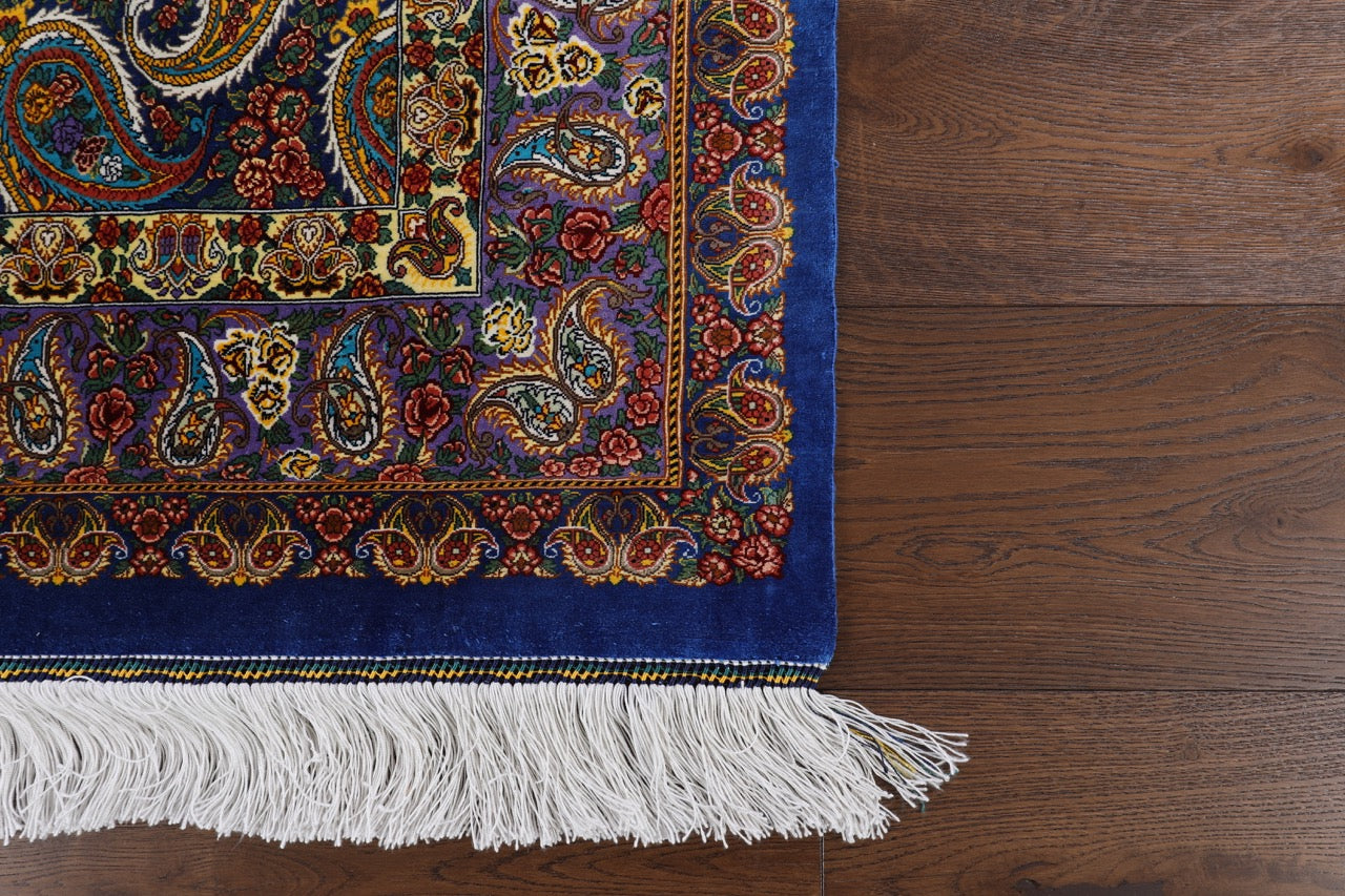 Handmade Persian Qom Firozhe Fine Paisley Silk Rug