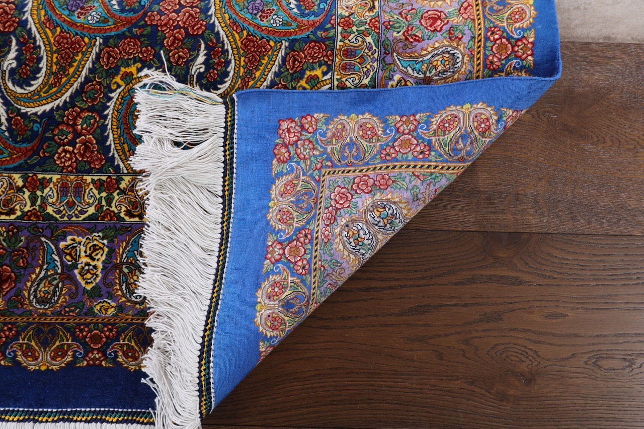 Handmade Persian Qom Firozhe Fine Paisley Silk Rug