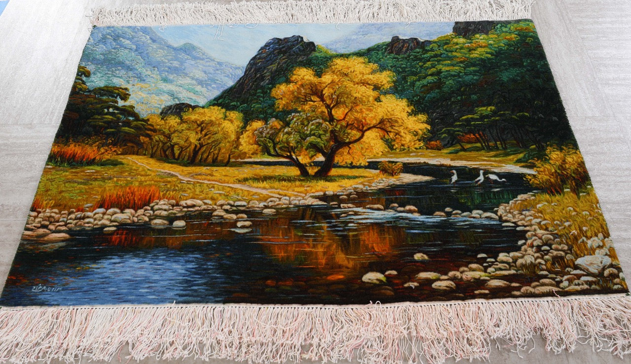 Handmade Wool and Silk Persian Tabriz Rug  Natural Landscape Design product image #27791191474346