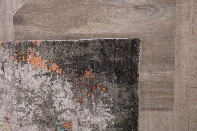 Hand Knotted Modern Abstract Indian Fine Wool And Silk Carpet