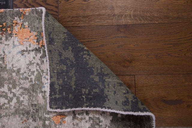 Hand Knotted Modern Abstract Indian Fine Wool And Silk Carpet