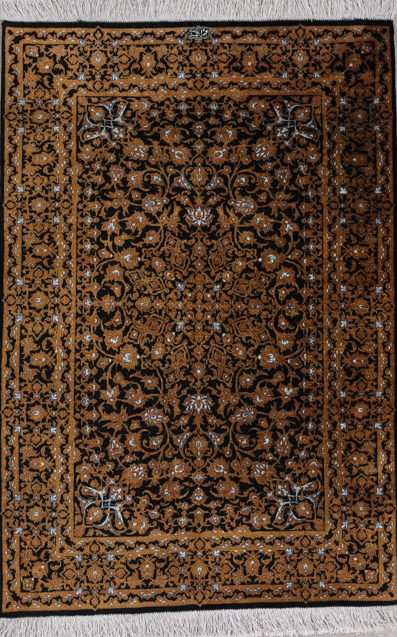 Silk Fine Hand-Knotted Traditional Persian Qom Rug