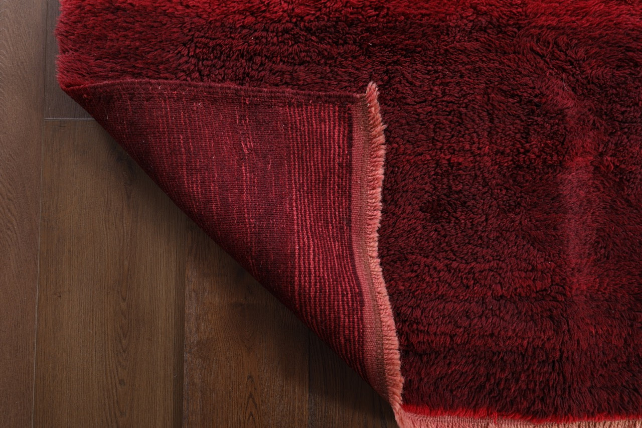 Red Turkish High Pile Vegetable-Dyed Handwoven Rug