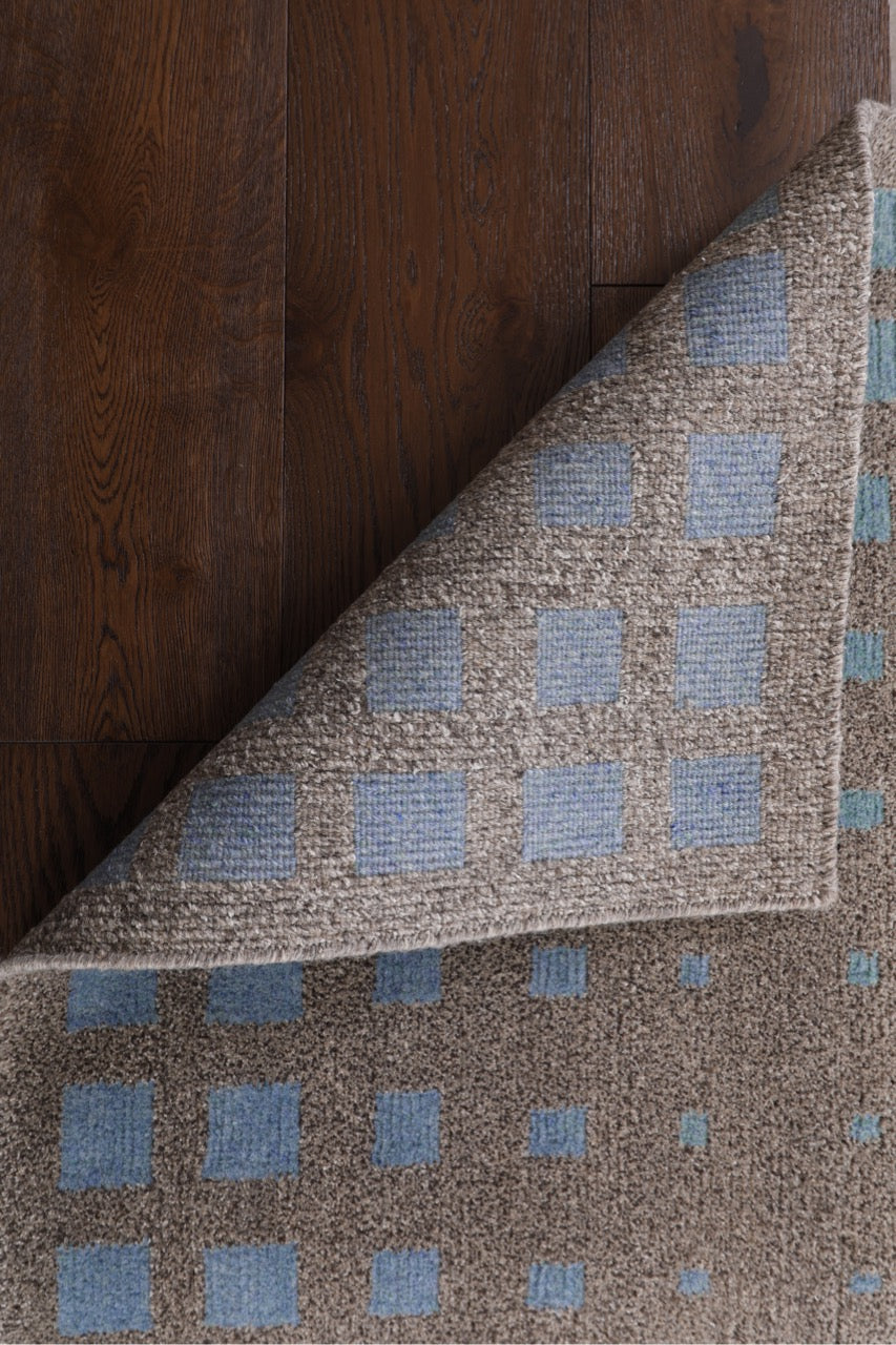 676 - Modern Fine Handmade Nepal Wool Carpet Blue Green Grey