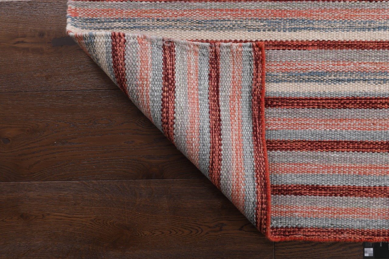 859 - Handmade Modern Striped Multicolor Wool Kilim