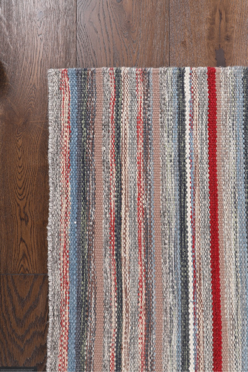 670 - Handmade Modern Striped Multicolor Wool Kilim