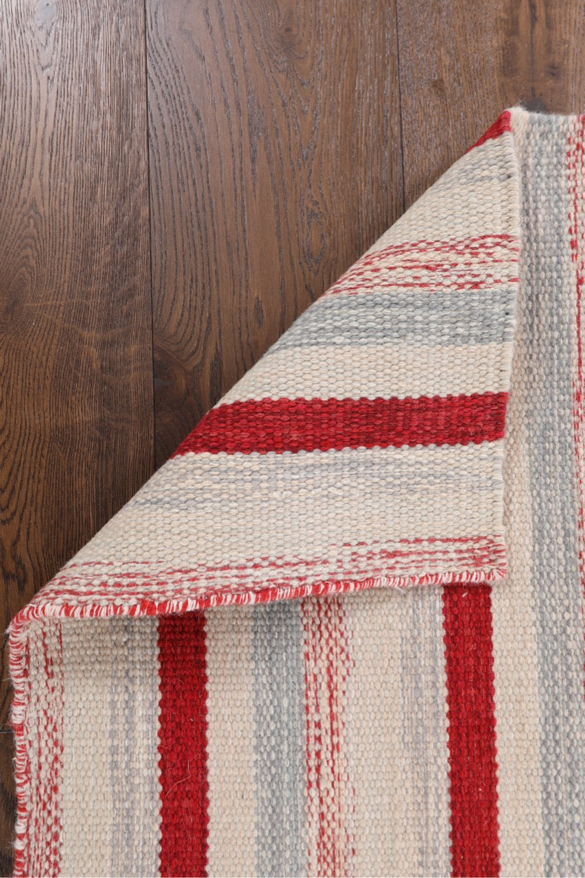 Handmade Modern Striped Multicolor Wool Kilim