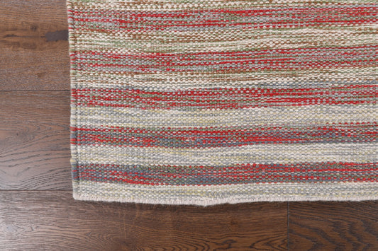 Handmade Modern Striped Multicolor Wool Kilim