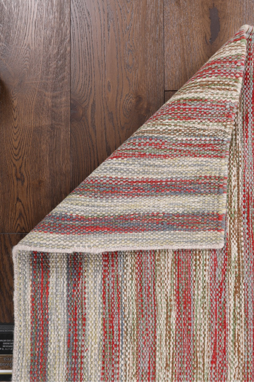 Handmade Modern Striped Multicolor Wool Kilim