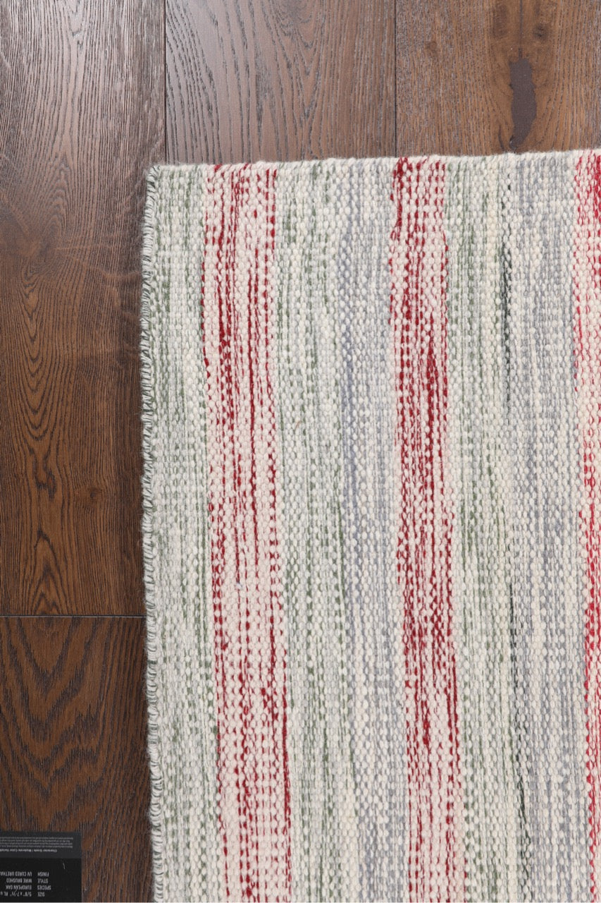 Modern Handmade Multicolor Striped Wool Nepali Flat Weave Kilim
