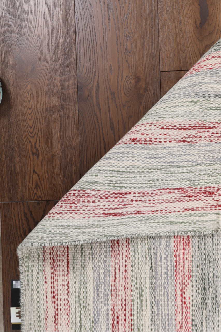 Modern Handmade Multicolor Striped Wool Nepali Flat Weave Kilim