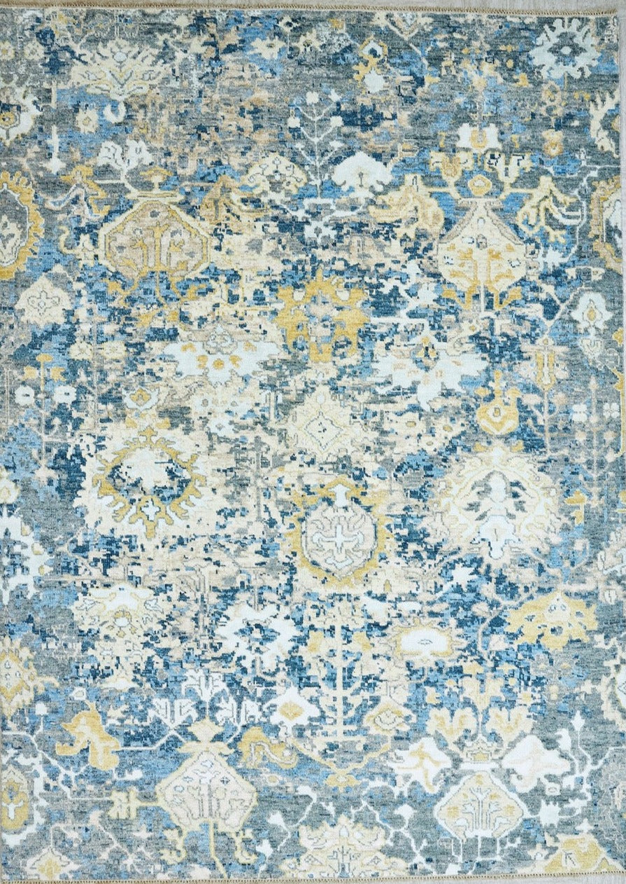 Handmade Indian Jaipur Wool & Silk Rug With An Oushak Design