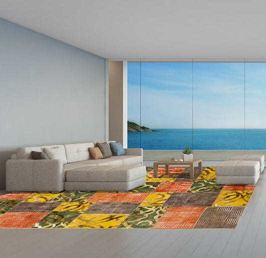 Indian Modern Patchwork Wool And Silk Area Rug