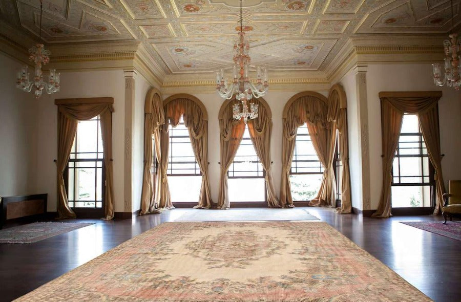 Hand-Knotted Medallion Floral Vintage Turkish Wool Area Rug With Kerman Persian Design